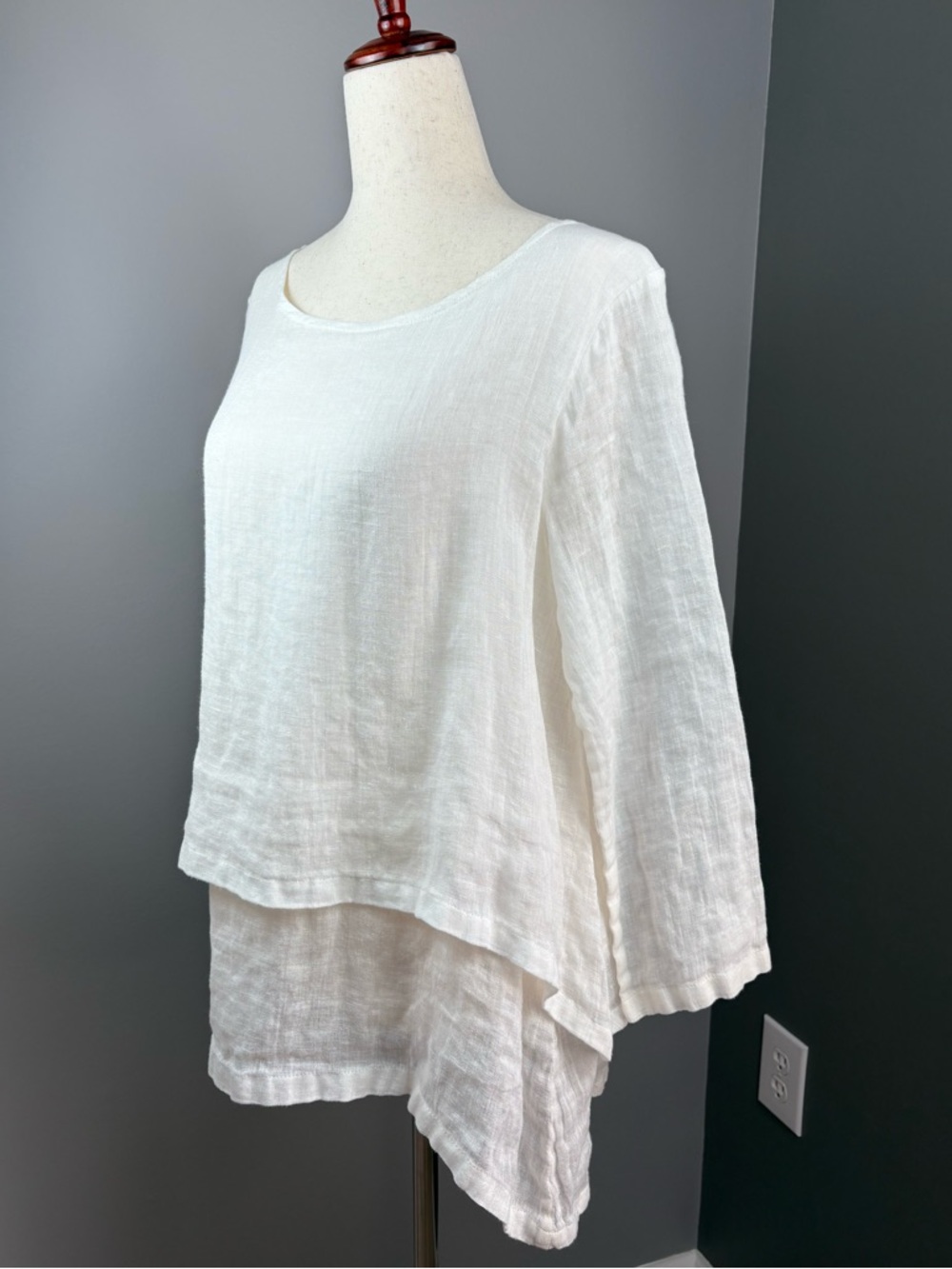 Crown Linen Designs 100% Linen Top Size XS White Oversized Flowy Lagenlook
